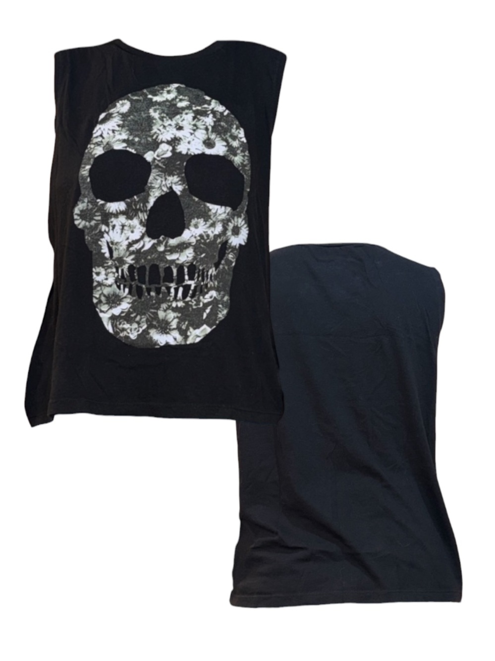Black Matter Black Floral Skull Tank Top